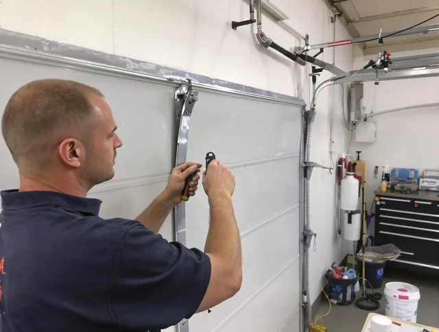 Before and after garage door dent repair by Macedonia Garage Door Repair in Macedonia