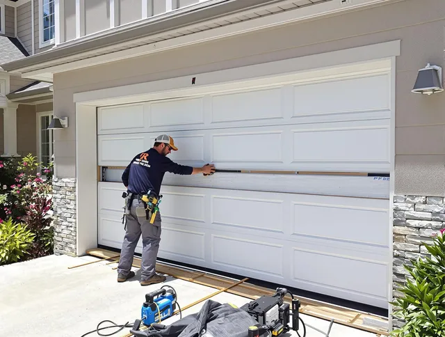 Macedonia Garage Door Repair team performing complete garage door replacement at Macedonia residence