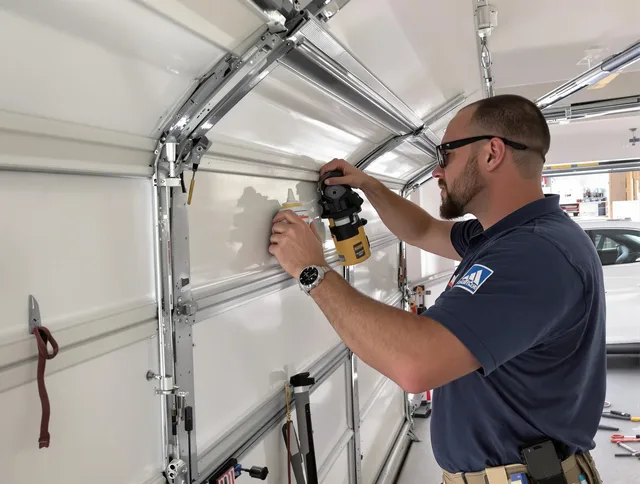 Macedonia Garage Door Repair technician quieting a noisy garage door in Macedonia
