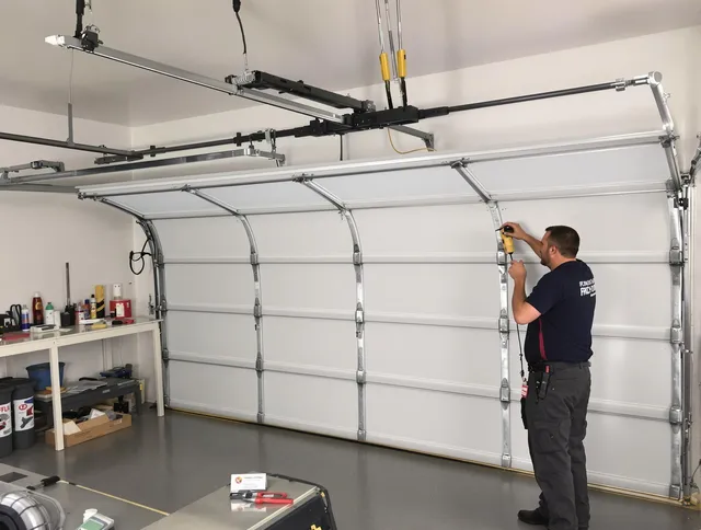 Macedonia Garage Door Repair certified technician performing overhead door system repair in Macedonia