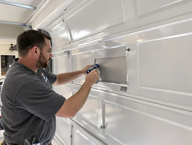 Garage door panel repair by Macedonia Garage Door Repair in Macedonia
