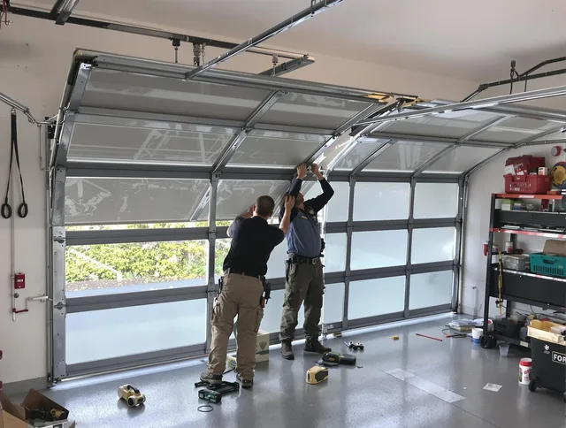 Macedonia Garage Door Repair expert performing precise panel replacement on Macedonia garage door